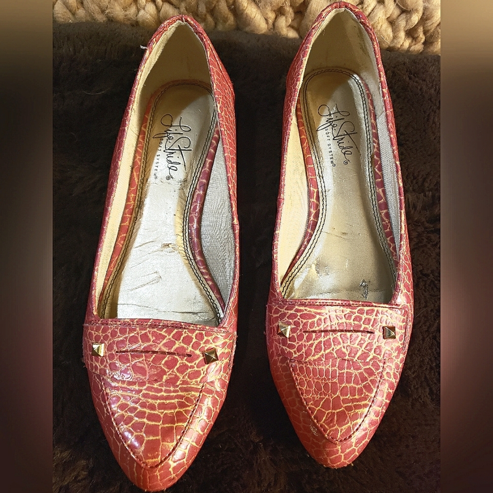 LifeStride Soft System Pink Snakeskin Flats 7W